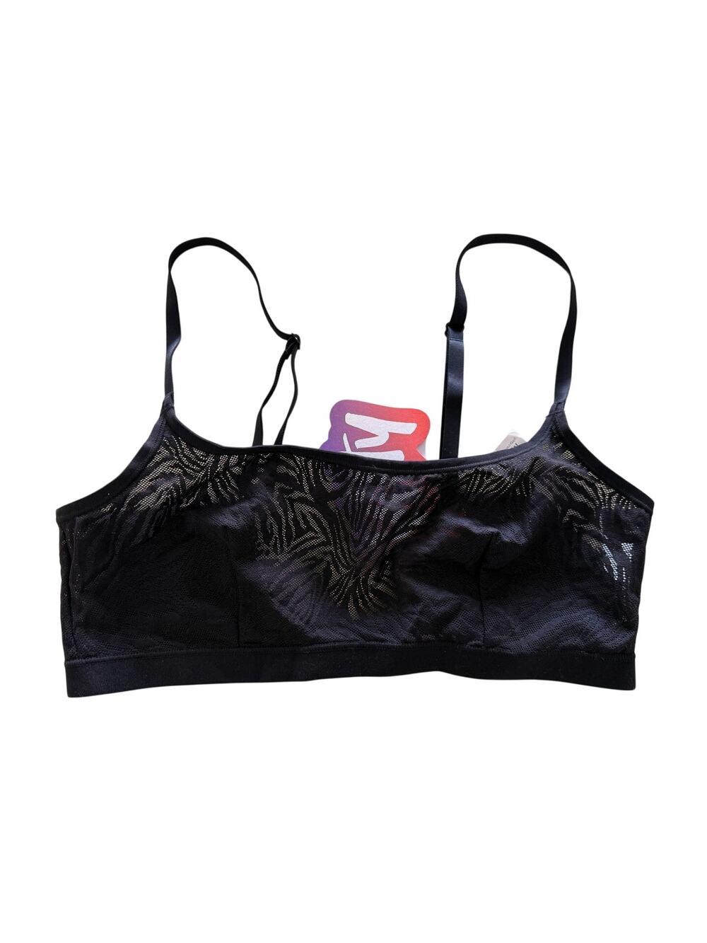 Yitty Medium Iconic Black Hot Mesh Scoop Bralette Sheer Palm Leaf Pattern NWT
